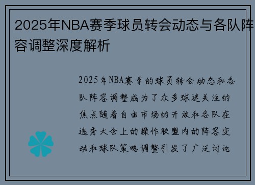 2025年NBA赛季球员转会动态与各队阵容调整深度解析