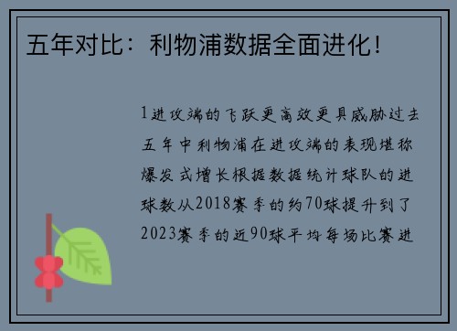 五年对比：利物浦数据全面进化！