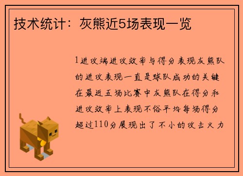 技术统计：灰熊近5场表现一览